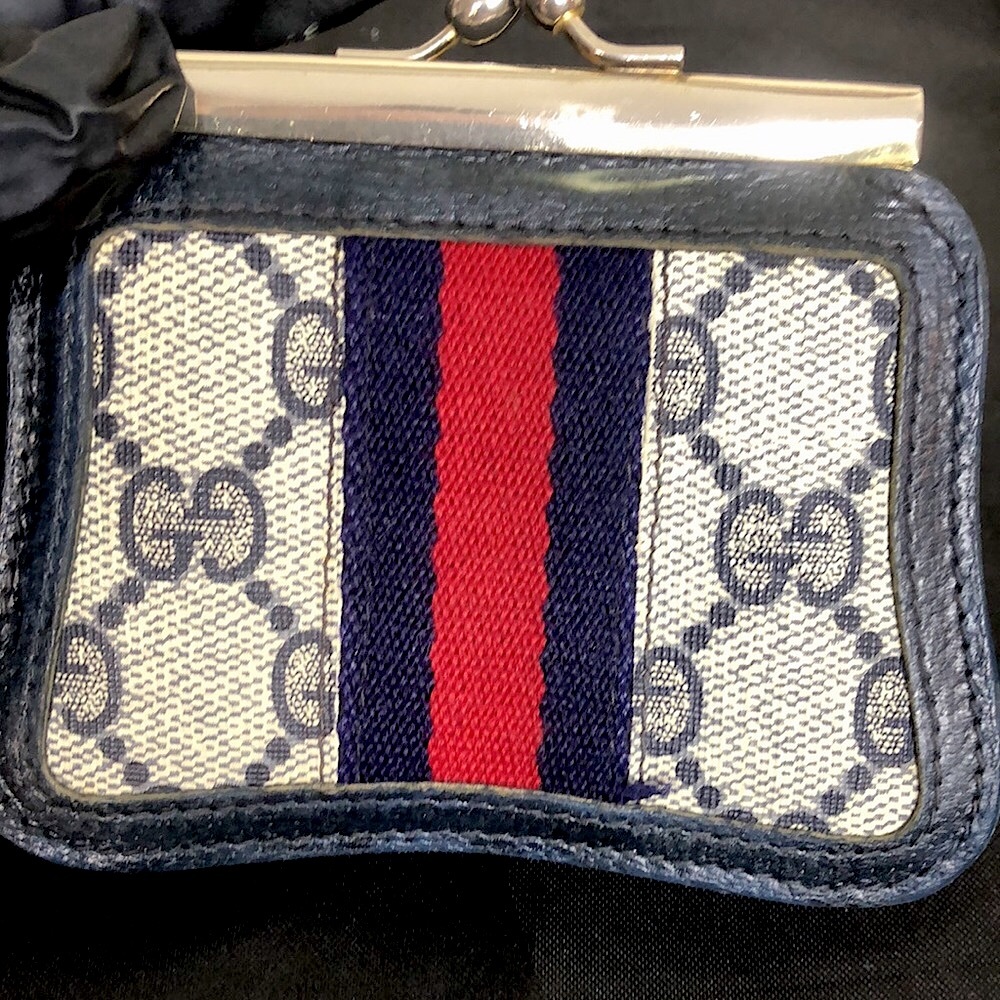 GUCCI GG Supreme Ophidia Sherry Line Kiss Lock Navy Blue Coin Purse - Picture 12 of 15